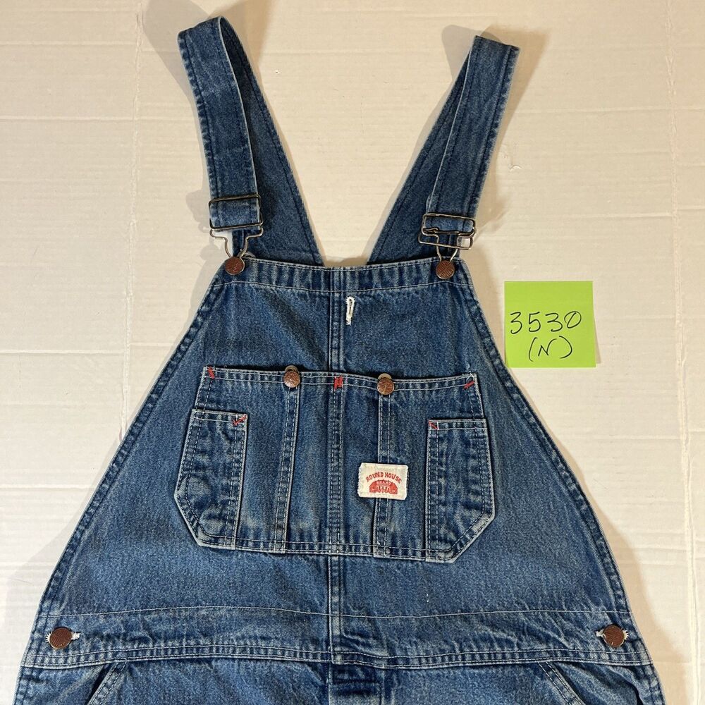 Round House Bib Overalls Mens 40 Waist 27 Inseam Blue Denim Utility USA 3530(N)